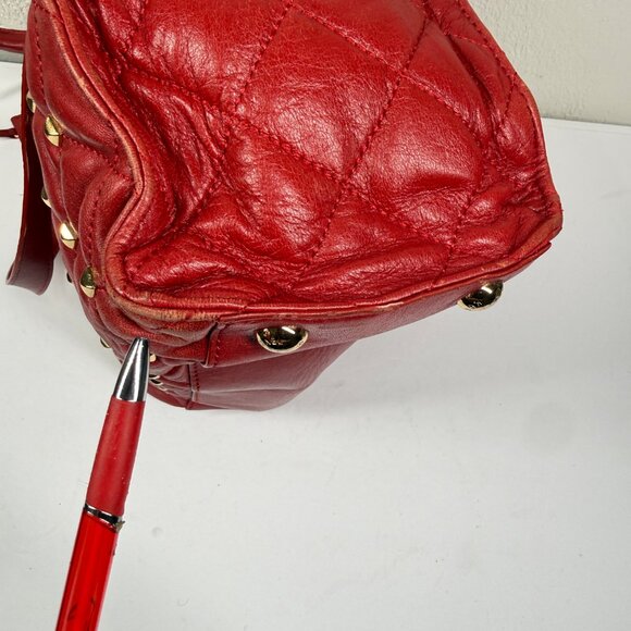 Michael Kors Hamilton Large Studded North South Tote Red Leather Gold Hardware - Picture 7 of 13